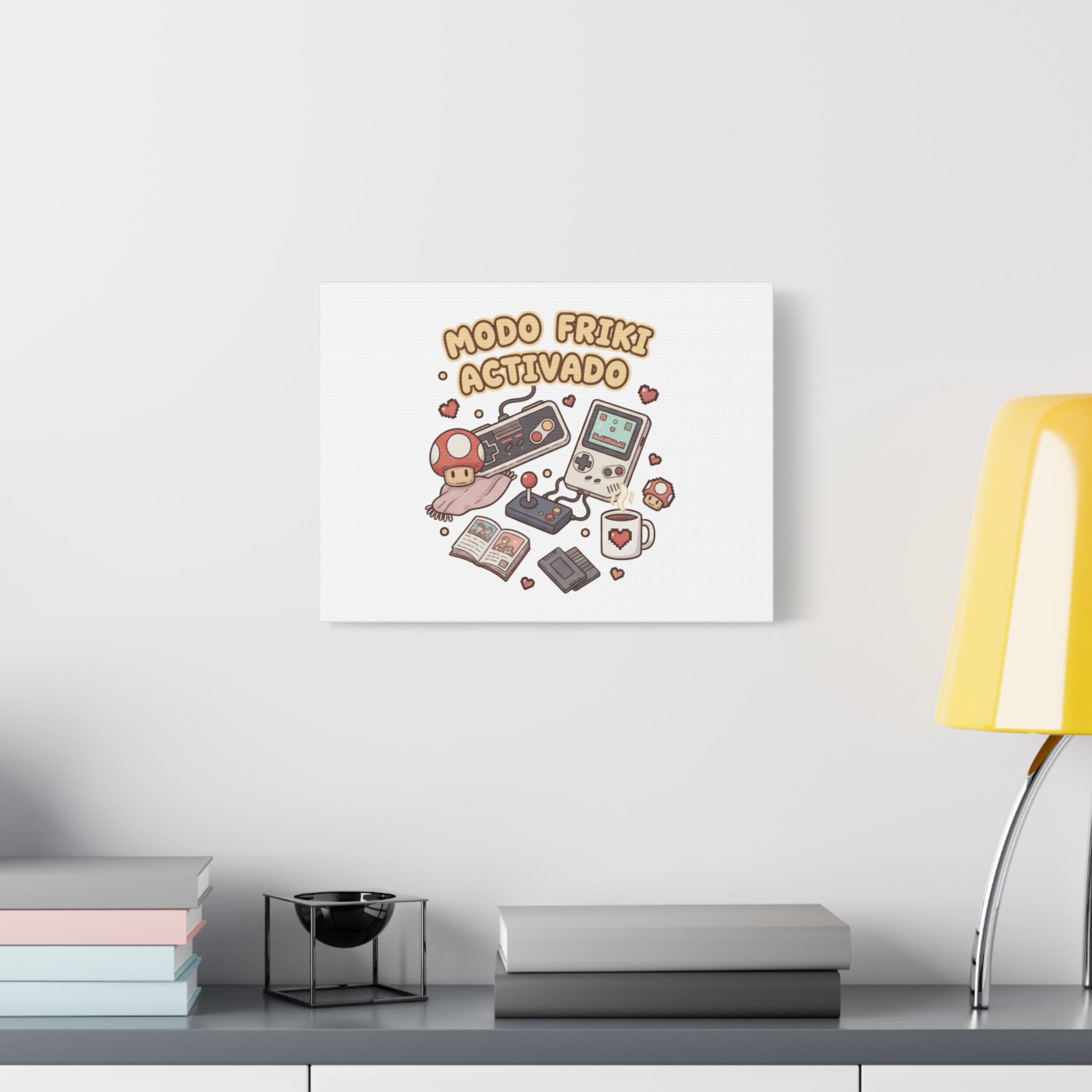 Lienzo de arte con diseño de videojuegos retro. Ideal para decorar salas de juego, oficinas o salones. Impreso con tintas ecológicas y marco sostenible.