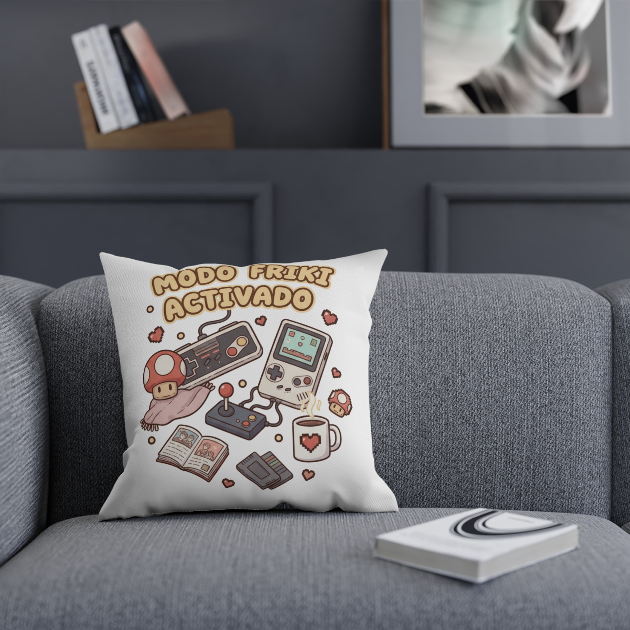 Cojín de algodón con diseño de videojuegos retro. Ideal para decorar la sala de juegos, el salón o el dormitorio. Cómodo y duradero
