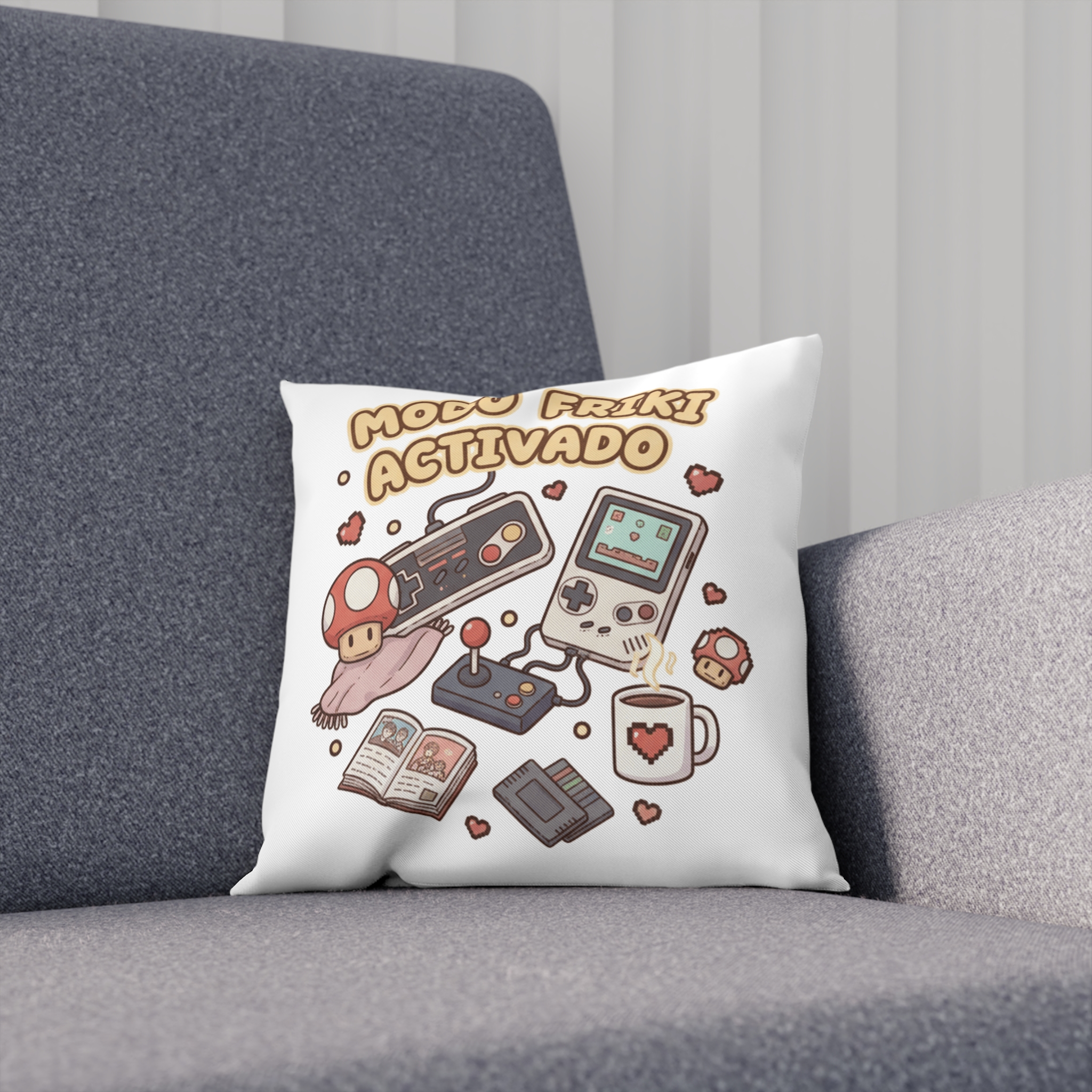 Cojín de algodón con diseño de videojuegos retro. Ideal para decorar la sala de juegos, el salón o el dormitorio. Cómodo y duradero