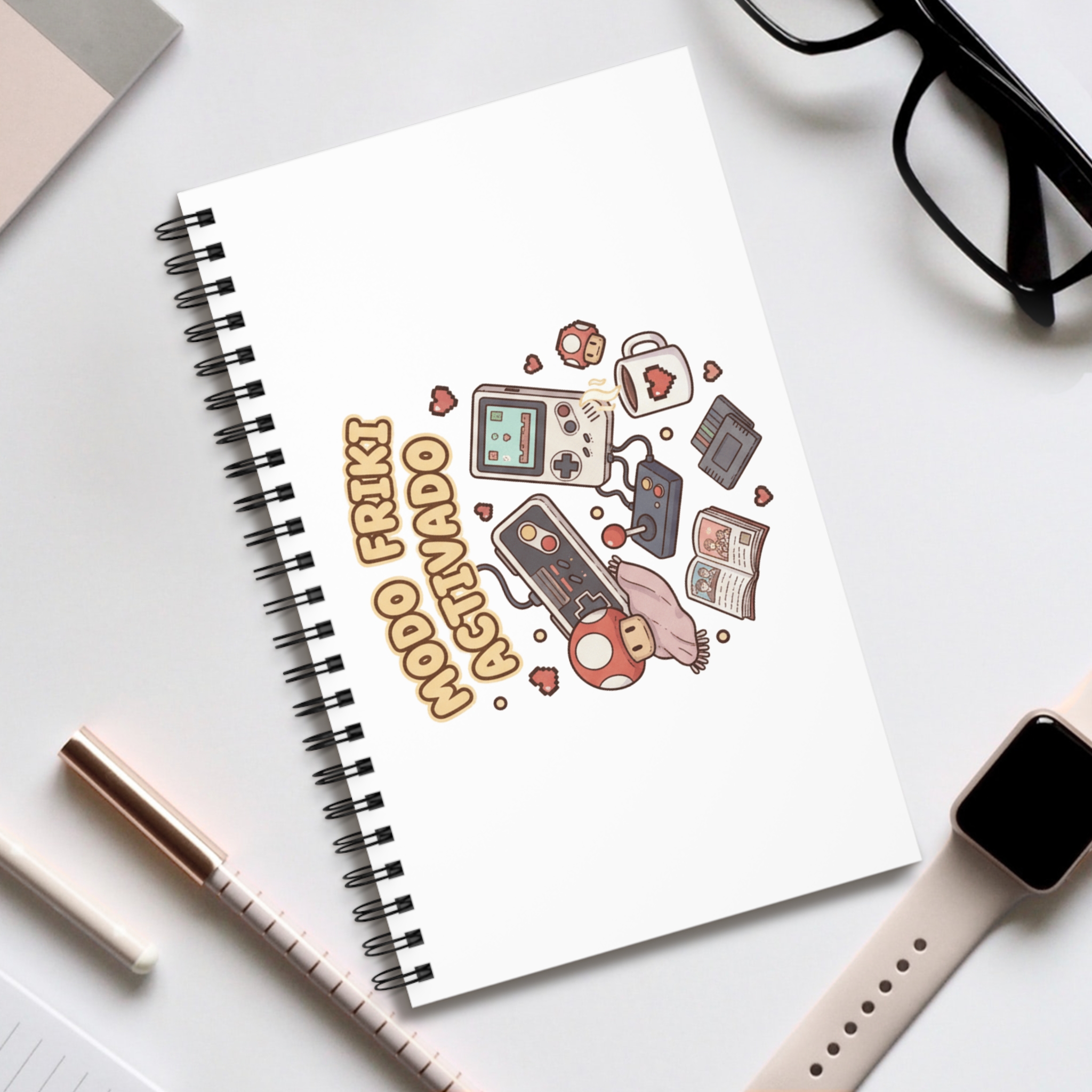 Cuaderno espiral de alta calidad con 160 páginas, cubierta laminada y diseño retro. Ideal para estudiantes, gamers y personas creativas.