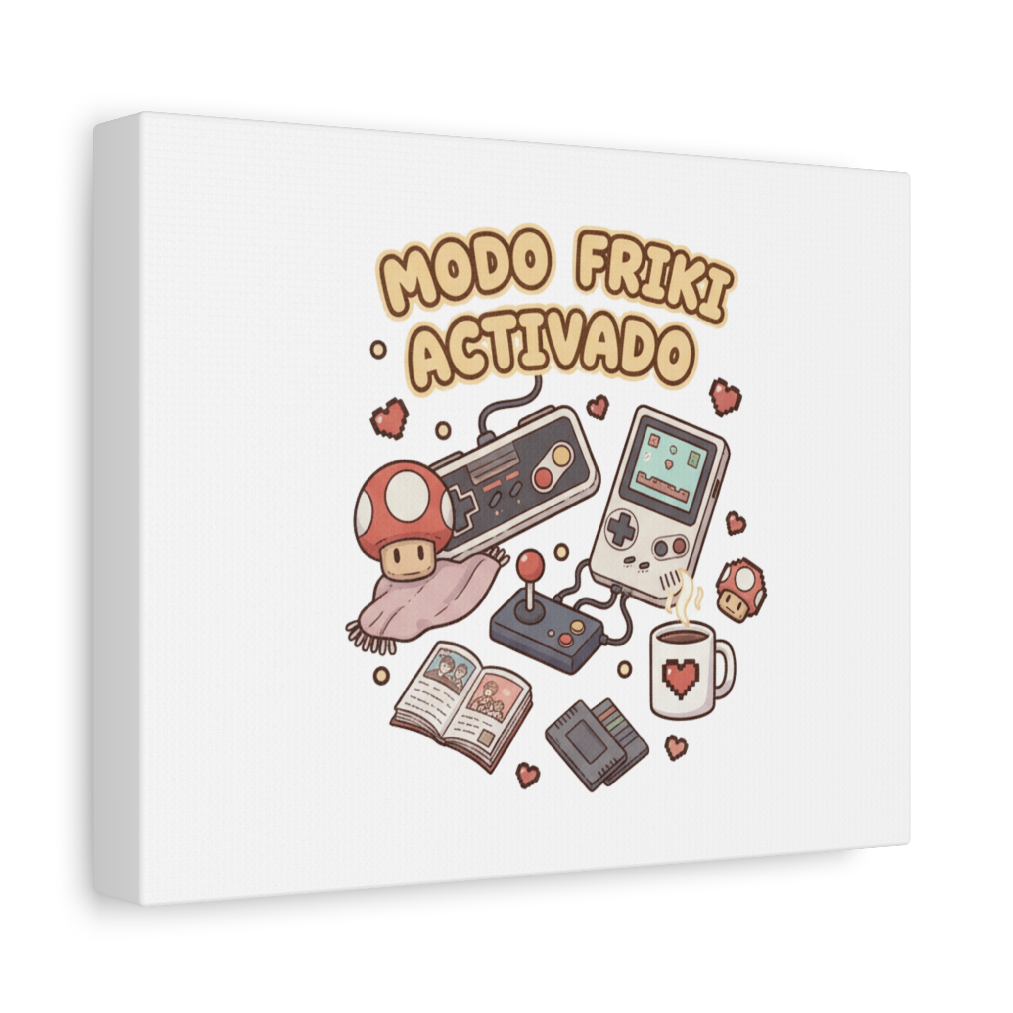 Lienzo de arte con diseño de videojuegos retro. Ideal para decorar salas de juego, oficinas o salones. Impreso con tintas ecológicas y marco sostenible.